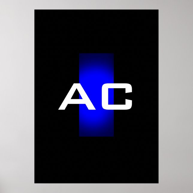 Affiche Moderne Monogramme Bleu Plaine Noire (Devant)