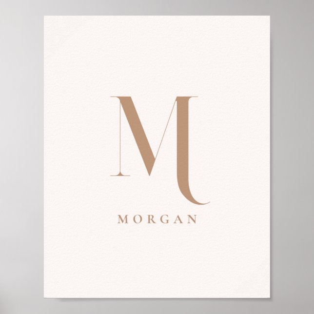 Affiche Moderne Monogramme Initial Personnalisé Beige Mini (Devant)