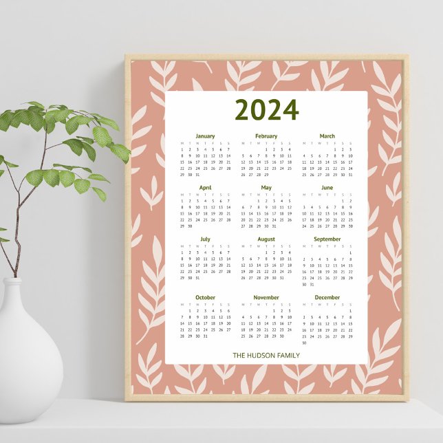 Affiche Moderne Motif feuille de pêche 2024 Calender (Créateur téléchargé)