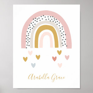 Affiche Moderne Muted Arc-en-ciel Monogramme Nom Nursery