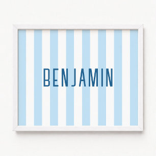 Affiche Moderne Nom Rayé Bleu Pâle et Blanc
