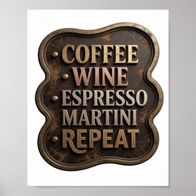 Affiche Moderne Or CAFÉ VIN ESPRESSO MARTINI RÉPÉTER (Devant)