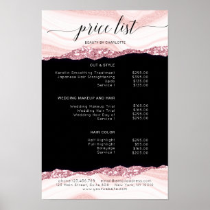 Affiche Moderne, paillettes, liste de prix rose-noir Affic