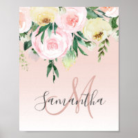 Moderne Pastel Rose & Fleurs Avec Nom