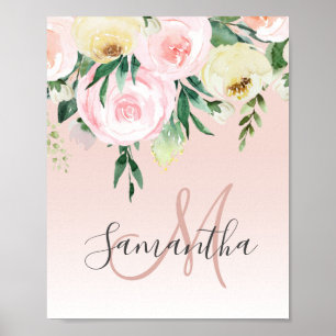 Affiche Moderne Pastel Rose & Fleurs Avec Nom