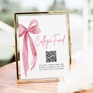 Affiche Moderne Pink Bow QR Code College Fund Graduation