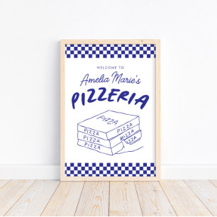 Affiche Moderne Retro Bleu Italien Pizzeria Pizza Party