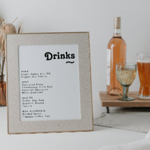 Affiche Moderne Retro Lettrage Mariage Boissons Menu Signe