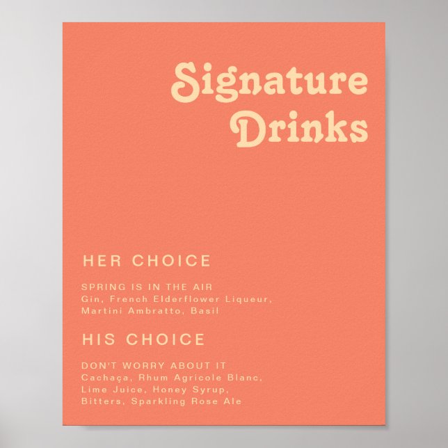 Affiche Moderne Rétro | Panneau de boissons signature cora (Devant)