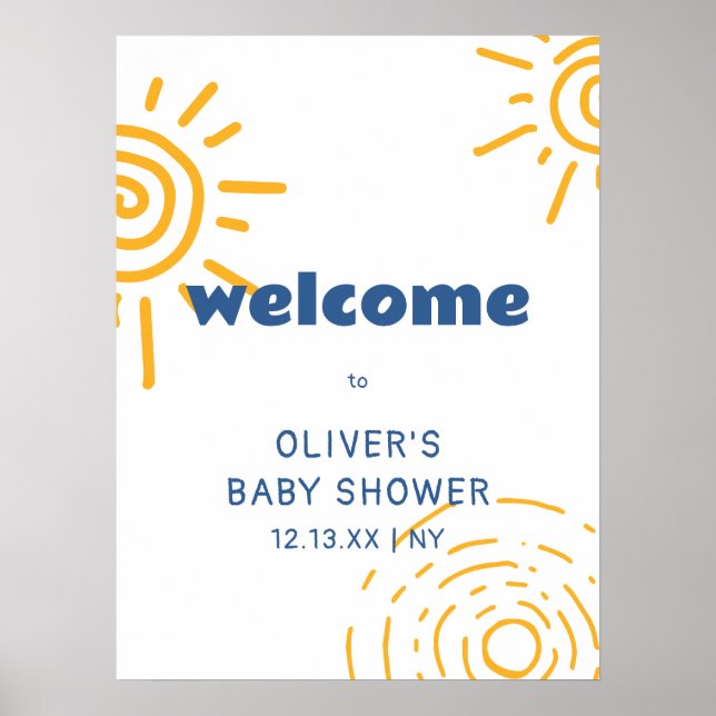 Affiche Moderne Retro Ray of Sunshine Baby shower Bienvenu (Devant)
