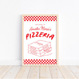 Affiche Moderne Retro Rouge Pizzeria Italienne Pizza Party