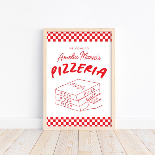 Affiche Moderne Retro Rouge Pizzeria Italienne Pizza Party (Créateur téléchargé)