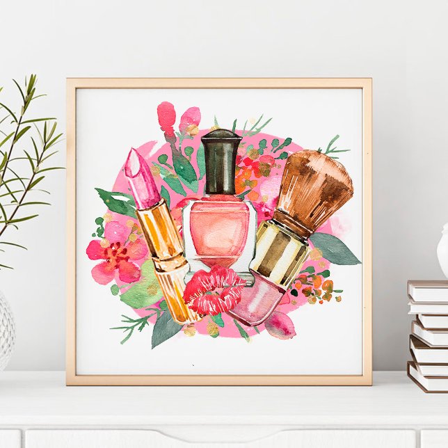 Affiche Moderne rose Aquarelle Maquillage Artiste Girly Ch (Créateur téléchargé)