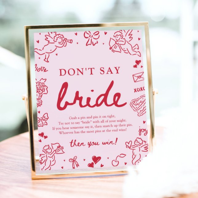 Affiche Moderne Saint-Valentin Dessinée à la Main Rose Ne  (Pink Hand Drawn Modern Valentine Date Night Ideas Game Sign)