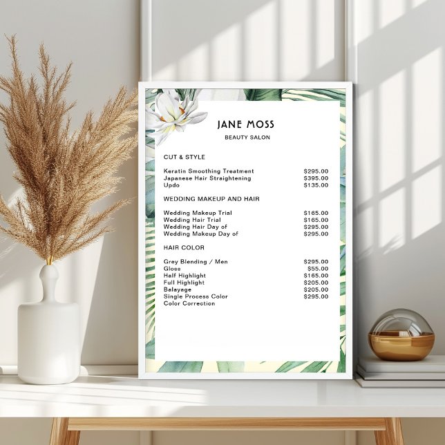 Affiche Moderne, salon, aquarelle tropical Liste de prix (Créateur téléchargé)