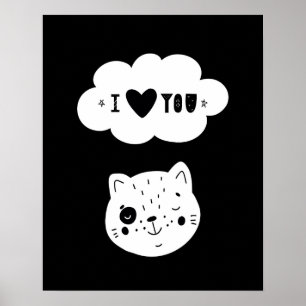 Affiche Moderne scandi  kitten love you  chambre de bébé