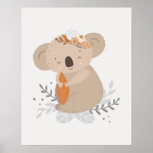 Affiche Moderne scandi mignon Koala avec fleurs pour la nu
