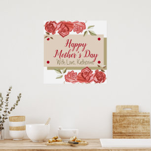 Affiche Moderne Simple Élégant Chic Fleurs rouges Fête des