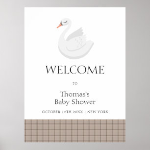 Affiche Moderne Swan Plaid En vichy Boy Baby shower Bienve