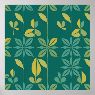 Affiche Moderne Teal Botanique Géométrique Feuille de mili