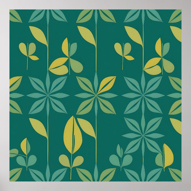 Affiche Moderne Teal Botanique Géométrique Feuille de mili (Devant)