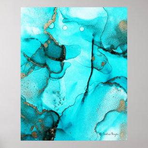 Affiche Moderne tendance Abstrait biologique Turquoise Tur