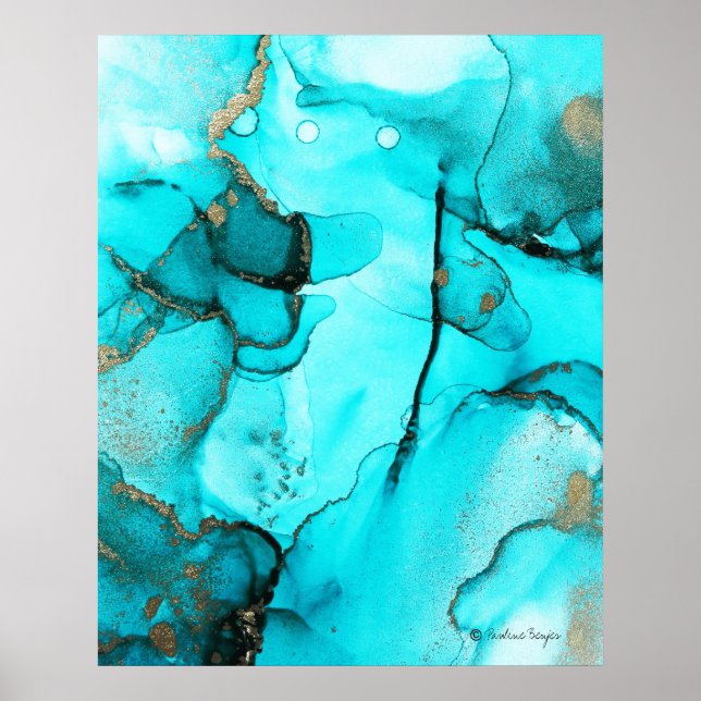 Affiche Moderne tendance Abstrait biologique Turquoise Tur (Devant)