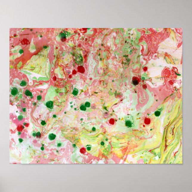 Affiche Moderne tendance Art Abstrait coloré vert rose rou (Devant)