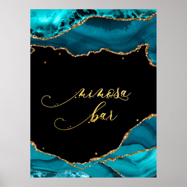 Affiche Moderne Turquoise Or Agate Mimosa Bar Mariage (Devant)