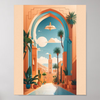 Affiche Moderne Vintage Marrakech Maroc Vectoriel plat