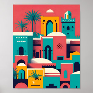 Affiche Moderne Vintage Marrakech Maroc Vectoriel plat