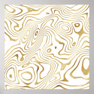 Affiche Moderne White Gold liquid swirl Abstract