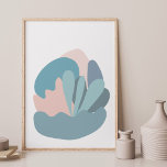 Affiche Modernisme Abstrait cool en bleu et blanc<br><div class="desc">Ce joli design d'art moderne présente des formes organiques amusantes dans une belle palette de couleurs de bleu doux et de rose roux.</div>