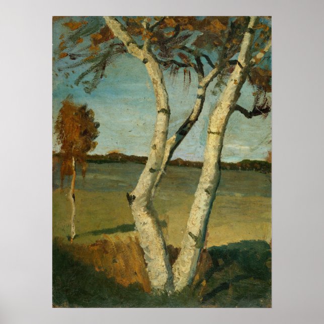 Affiche Modersohn-Becker - Birken à deux troncs et paysage (Devant)