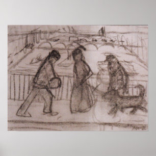 Affiche Modersohn-Becker - Figures With His Dog On Bridge