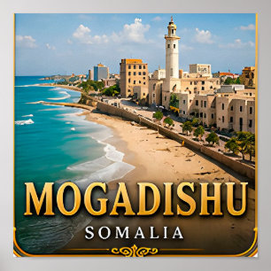 Affiche Mogadiscio, Océan Indien et phare historique