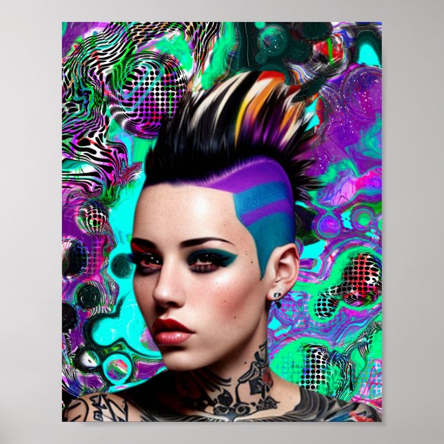 Affiche Mohawk Punk Girl Art Abstrait (Devant)