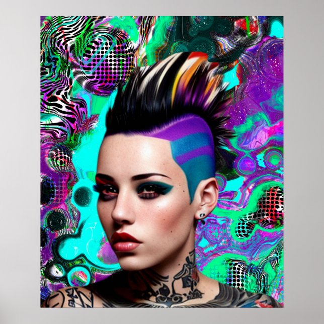 Affiche Mohawk Punk Girl Art Abstrait (Devant)