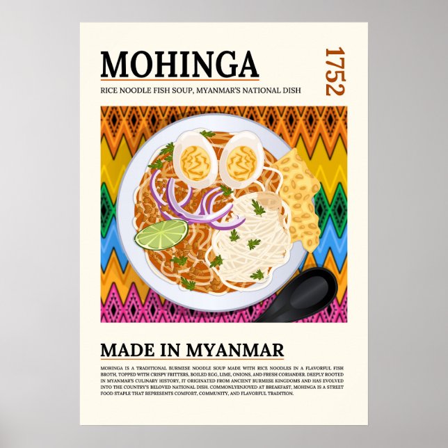 Affiche Mohinga Soupe de nouilles de poisson traditionnell (Devant)