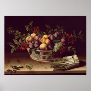 Affiche Moillon - Basket Of Fruit And A Bunch Of Asparagus