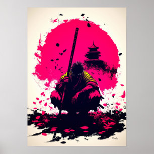 Affiche Moine Guerrier Silencieux sous le Soleil Levant