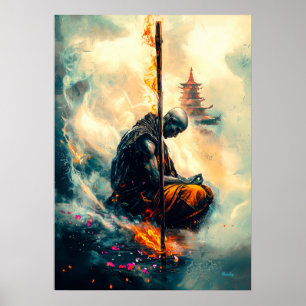 Affiche Moine Zenfire – Le Chemin des Flammes Éternelles