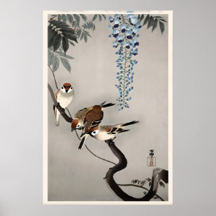 Affiche Moineaux à la glycine Estampe d'art japonais fin