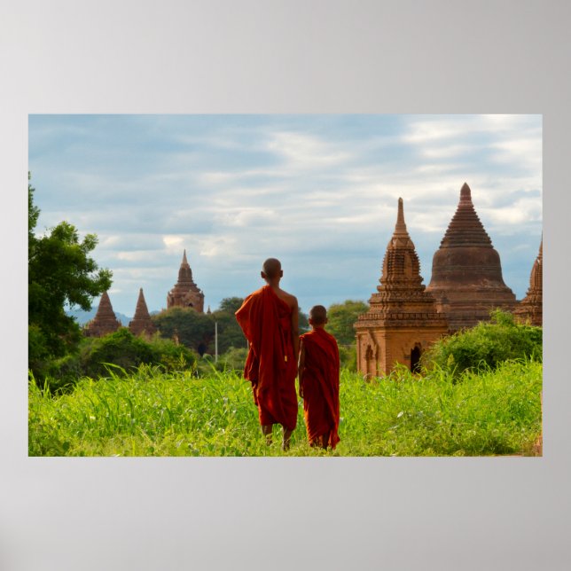 Affiche Moines avec des temples anciens (Devant)