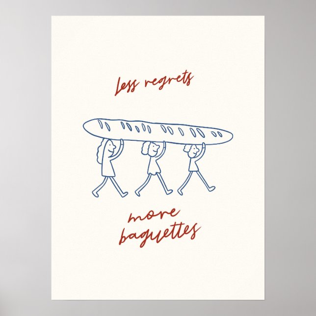 Affiche Moins de Regrets Plus de Baguettes Drôle d'Art de  (Devant)