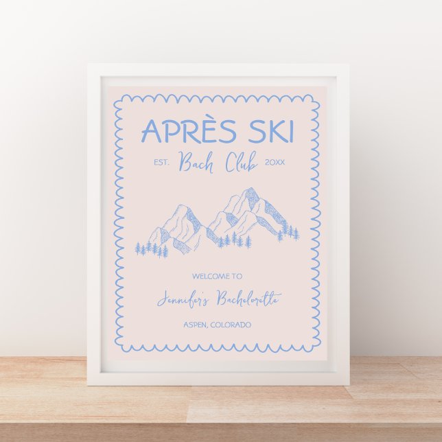 Affiche Mois de bienvenue pour le week-end de ski d'hiver (Apres Ski Winter Bachelorette Weekend Welcome Poster)