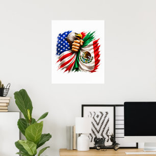 Affiche Mois du patrimoine hispanique Drapeau USA Mexique