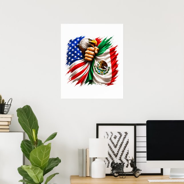 Affiche Mois du patrimoine hispanique Drapeau USA Mexique (Bureau à domicile)