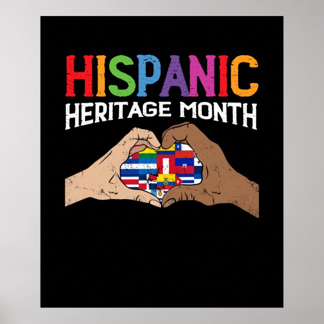 Affiche Mois du patrimoine hispanique Main Coeur Flags (Devant)