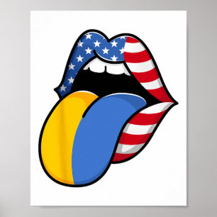 Affiche Moitié Américain Moitié Ukrainien Drapeau États-Un